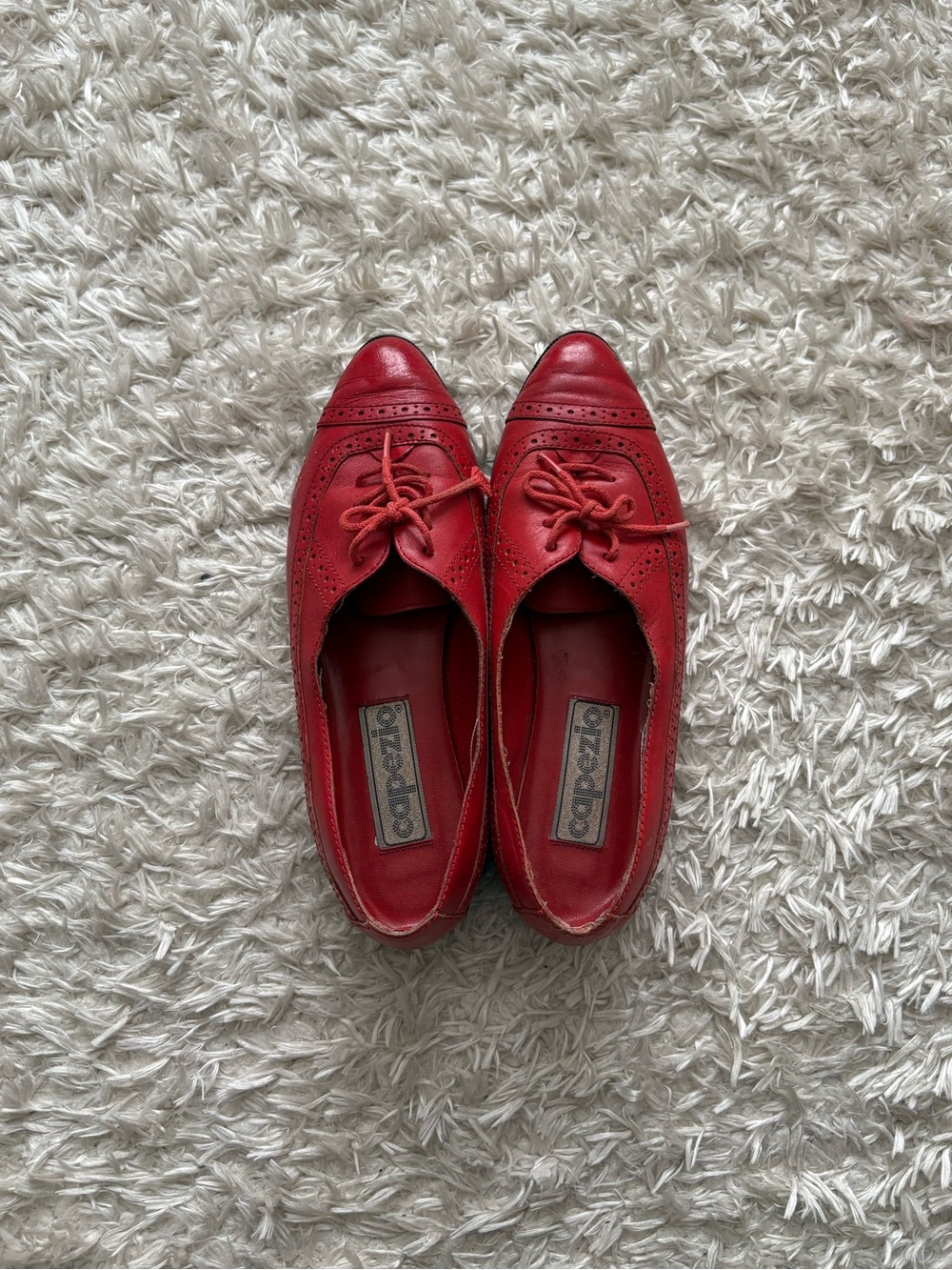 Capezio Vibrant Red Dorothy Oxfords Lace-Up Brogue Flats Italian Leather